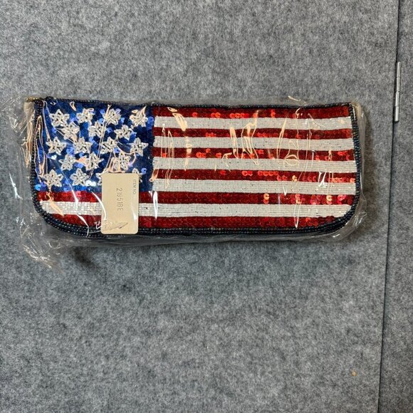 Comeco Patriotic American Flag Sequin Beaded Purse Womens Clutch Shoulder Straps - Picture 1 of 1